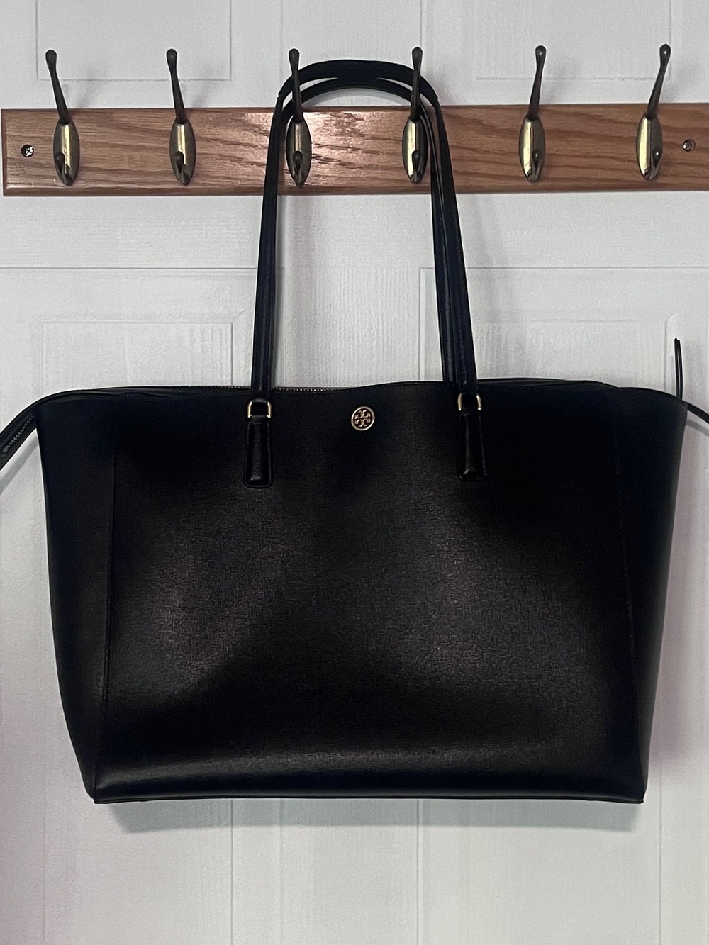 Tory Burch Robinson Black Saffiano Leather Zip-Top Tote Bag